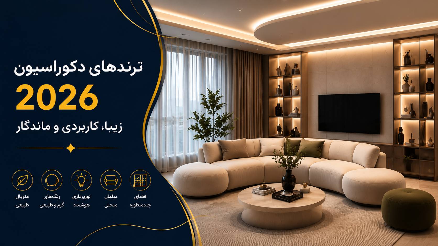 ترندهای دکوراسیون منزل در سال ۲۰۲۶ | راهنمای کامل طراحی داخلی مدرن